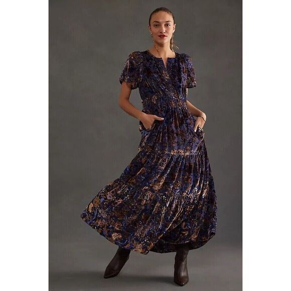 New Anthropologie The Somerset Maxi Dress: Velvet Edition Burnout Purple Small New Anthropologie The Somerset Maxi Dress: Velvet Edition Burnout Purple Small